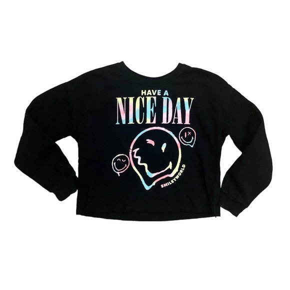 Smiley World black have a nice day girls sweatshirt, Large (10/12) - Picture 4 of 4